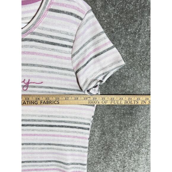 Laura Ashley Super Soft Striped BE HAPPY Sleep Shirt Womens Size Large Pink Gray - Picture 4 of 6